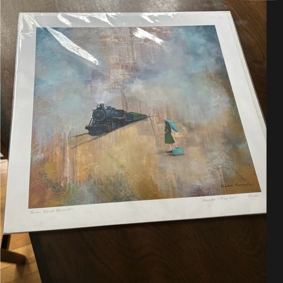 Wherever I May Go Print By Kendra By Kendra Runnells Train Art with Green and - Picture 1 of 3